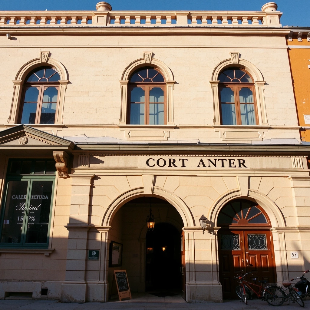 Historisches Steingebäude mit Sonnenlicht